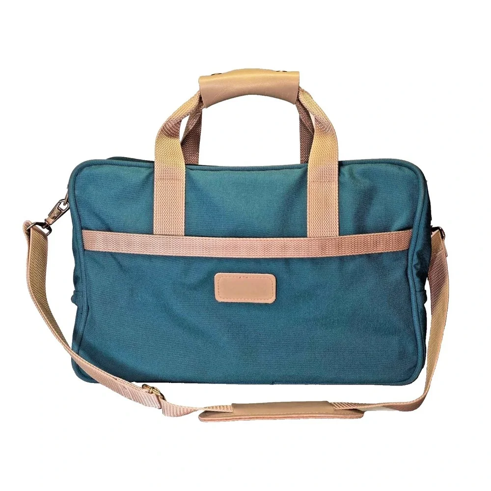 BOYT Duffle Bag Green Canvas Tan Leather Travel Carry On‎ Made In USA Iowa